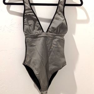 Marysia black and white stripe one piece swimsuit. XS